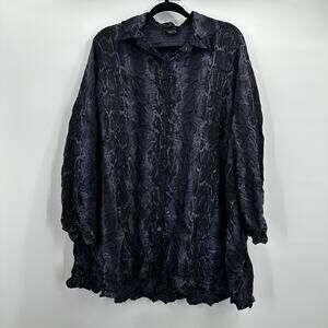 Comfy USA Shirt Womens Large Crinkle Snake Print Button Up Top CD123P Art Boxy
